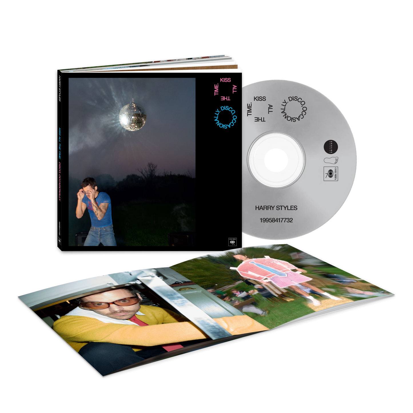 Open view of Harry Styles Kiss All The Time Disco Occasionally limited edition Casebook CD showcasing collectible photo book, premium packaging, and exclusive album artwork inserts