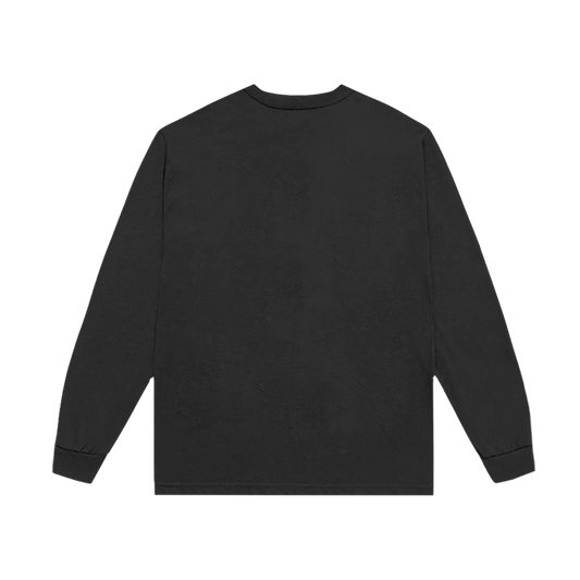 Washed black long sleeve t shirt back view from Harry Styles official merch with clean minimalist design and no printed graphics