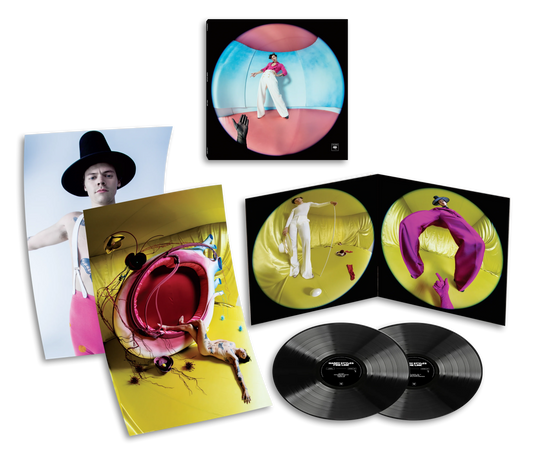 Harry Styles Fine Line vinyl merchandise set with black LPs, gatefold artwork, photo prints and colorful inserts