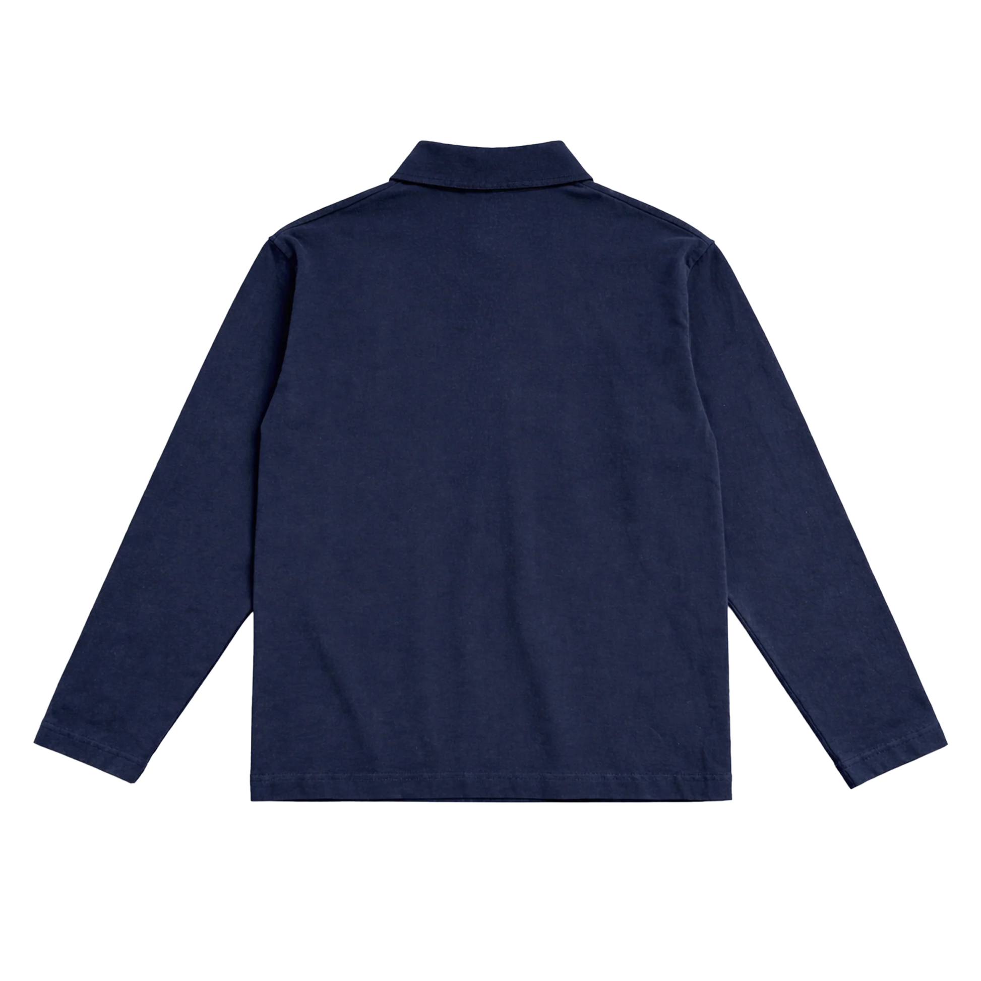 Navy long sleeve rugby shirt back view from Harry Styles official merch with clean minimalist design and classic collar finish