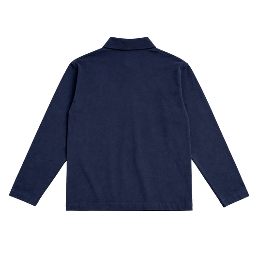 Navy long sleeve rugby shirt back view from Harry Styles official merch with clean minimalist design and classic collar finish