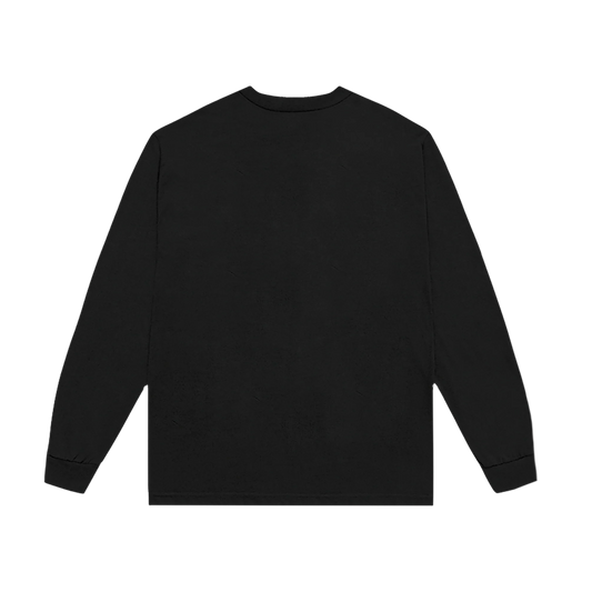 Black long sleeve t shirt back view from Harry Styles official merch with clean minimalist design and no printed graphics